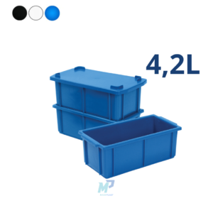 Caixa Plástica Fechada 4,2L – Com ou Sem Tampa, Preto ou Branco, Empilhável, Resistente,