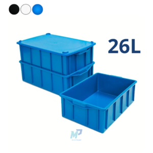 Caixa Plástica Fechada 26L – Com ou Sem Tampa, Preto ou Branco Empilhável, Resistente