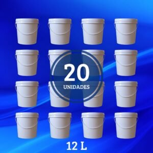 Balde Plástico Hermético 12 L Branco com Tampa e Alça - Pacote fechado c/ 20 Unidades