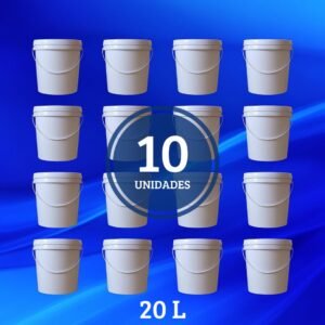 Balde Plástico Hermético 20 L Branco com Tampa e Alça - Pacote fechado c/ 10 Unidades