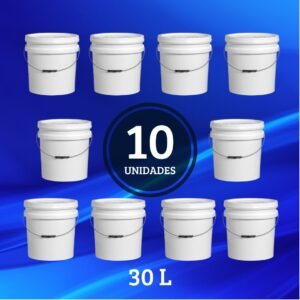 Balde Plástico Hermético 30 L Branco com Tampa e Alça Metálica - Pacote fechado c/ 10 Unidades