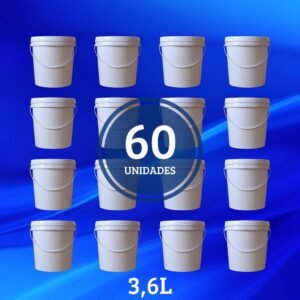 Balde Plástico Hermético 3,6 L Branco com Tampa e Alça - Pacote fechado c/ 60 Unidades