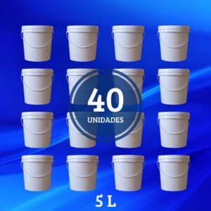 Balde Plástico Hermético 5 L Branco com Tampa e Alça - Pacote fechado c/ 40 Unidades