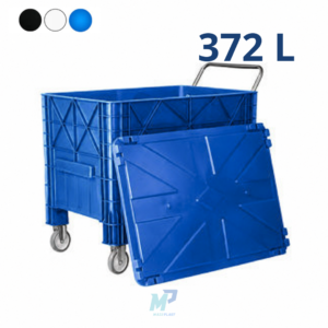 Caixa Container Carrinho 372L com Puxador Frontal e Rodízios (Mod. 1030) – Com ou Sem Tampa, Preto ou Branco